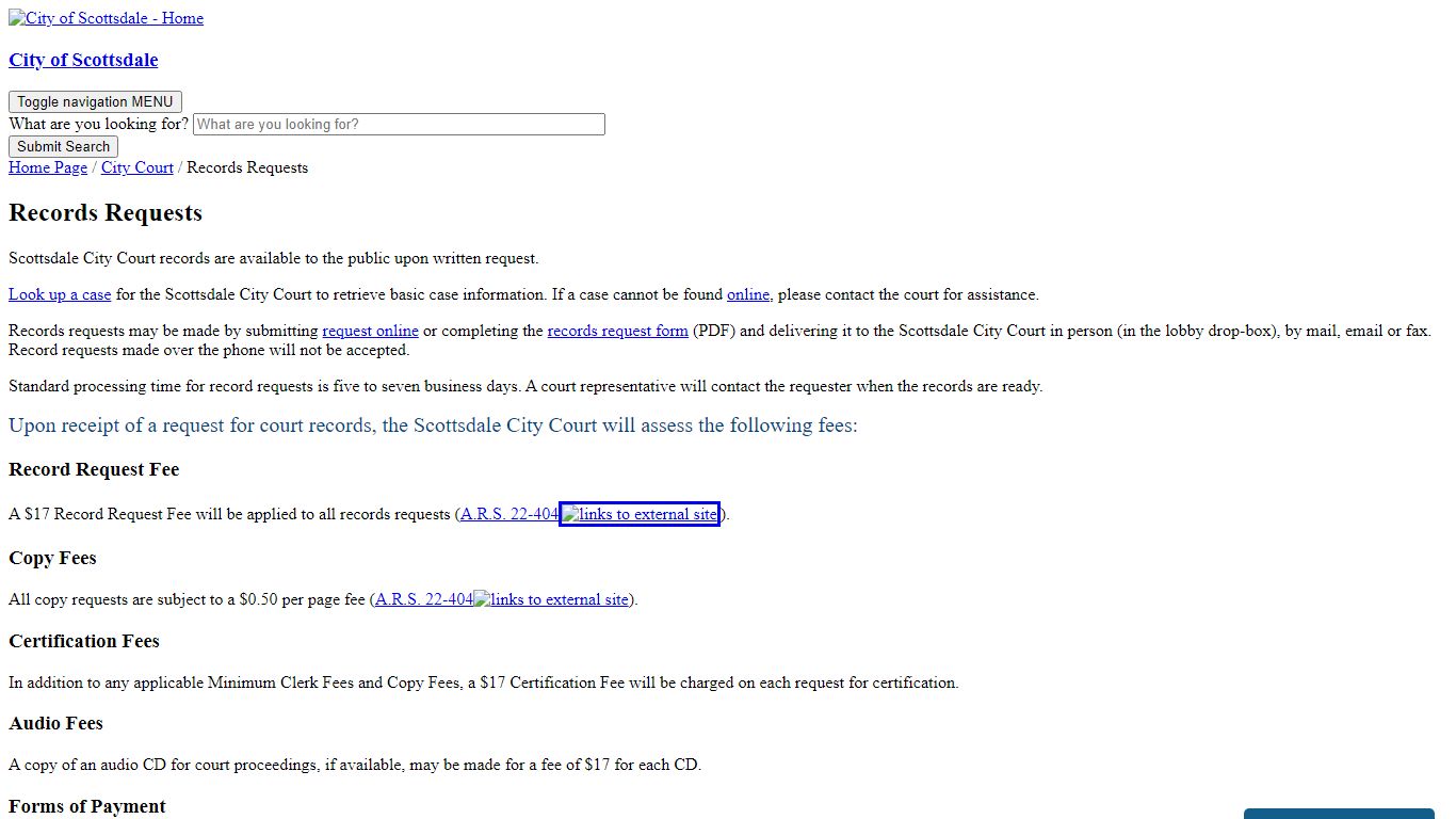 City of Scottsdale - Court Records Requests